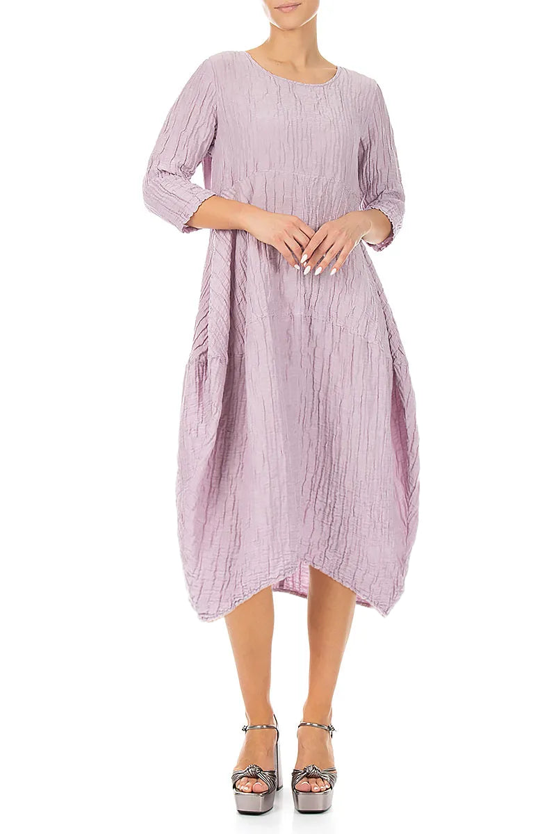 Balloon Crinkled Lilac Silk Linen Dress 4