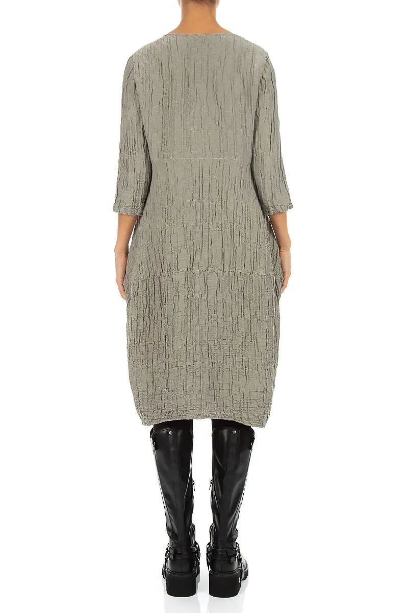 Robe ballon en Soie et Lin Froissé gris olive