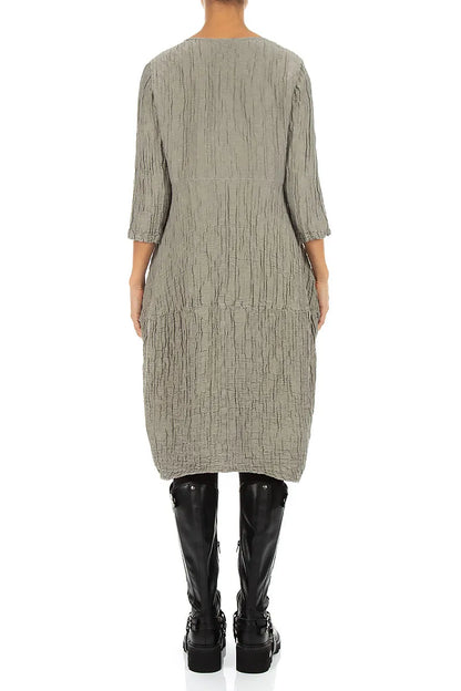 Robe ballon en Soie et Lin Froissé gris olive