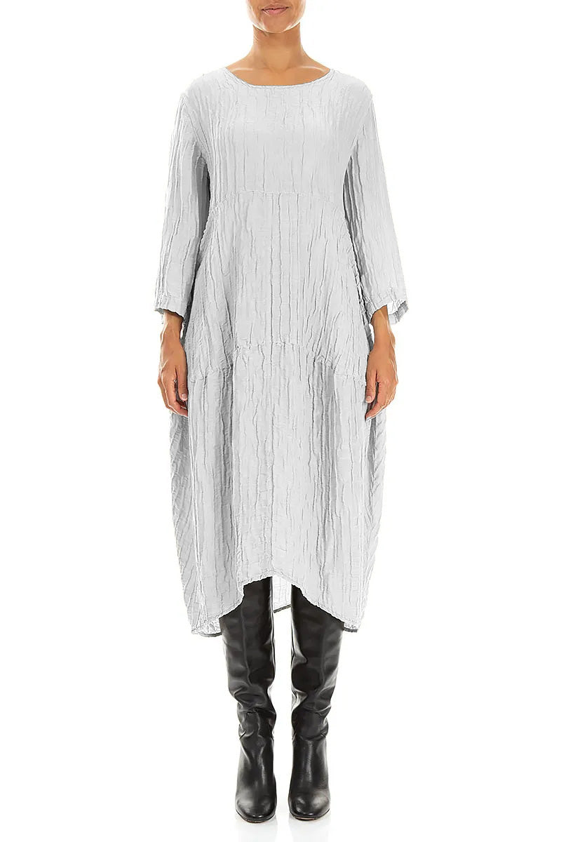 Robe ballon froissée en Soie et Lin Gris perle