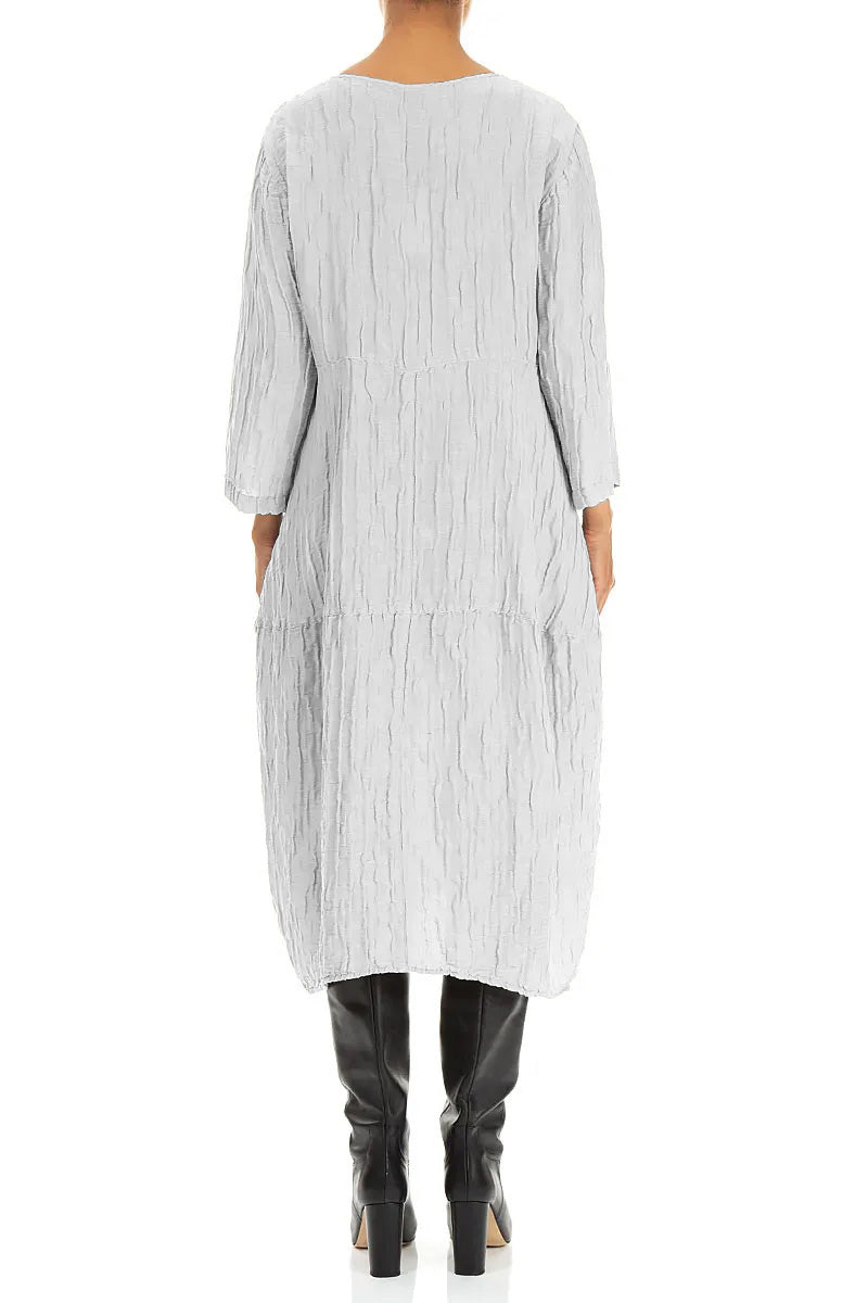 Robe ballon froissée en Soie et Lin Gris perle