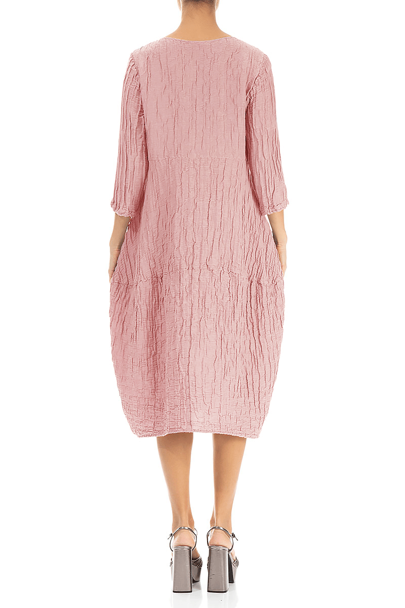 Balloon Crinkled Powder Pink Silk Linen Dress 2
