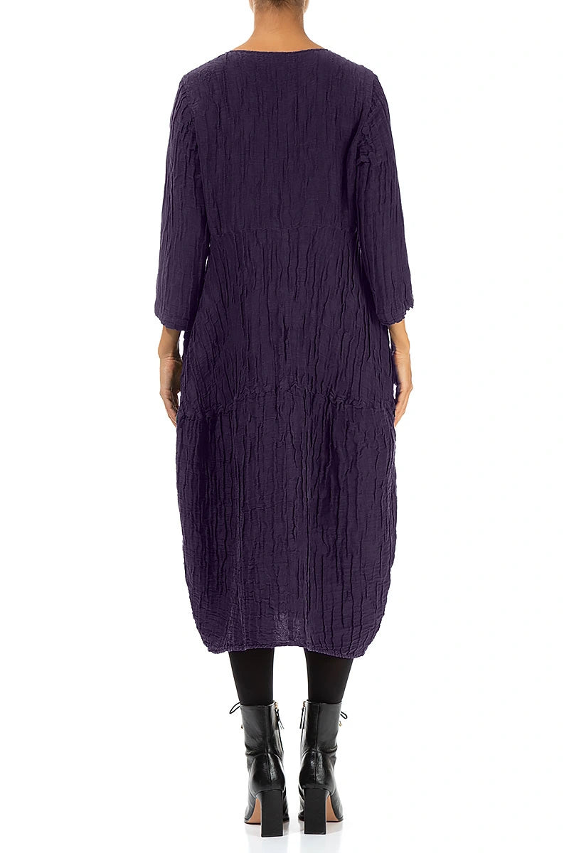 Balloon Crinkled Royal Purple Silk Linen Dress 2