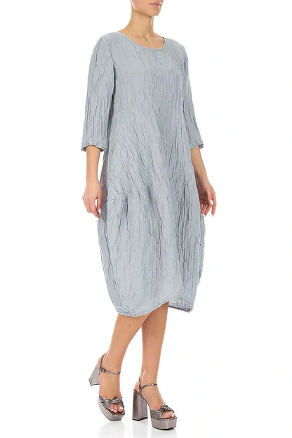 Balloon Crinkled Silver Grey Silk Linen Dress 3