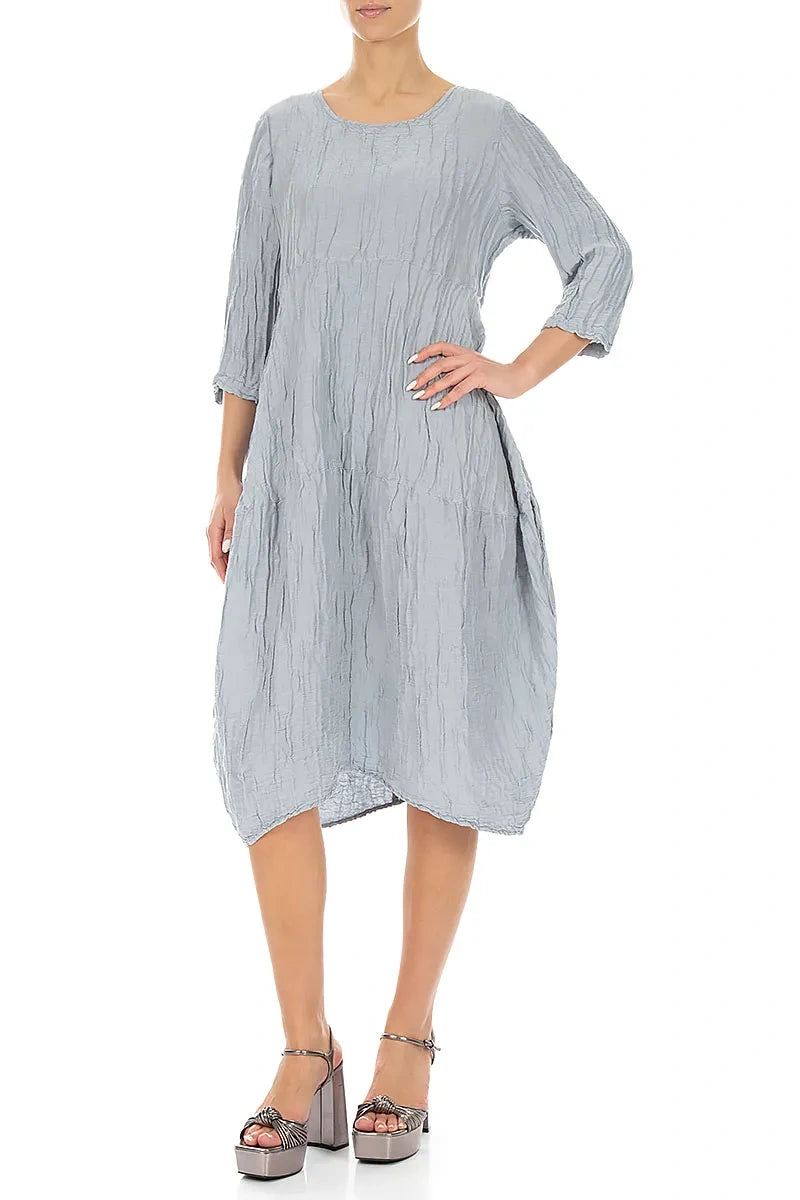 Balloon Crinkled Silver Grey Silk Linen Dress 4