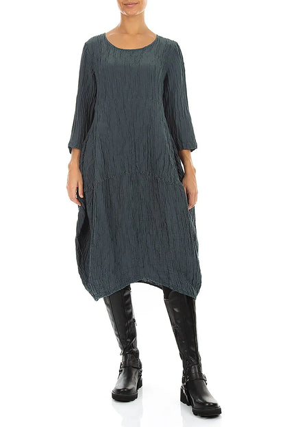 Balloon Crinkled Slate Silk Linen Dress