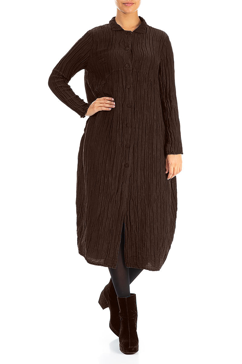 Balloon Crinkled Truffle Brown Silk Linen Jacket 4