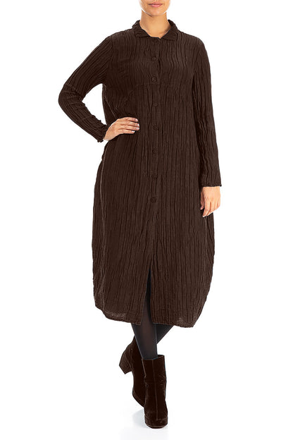 Balloon Crinkled Truffle Brown Silk Linen Jacket