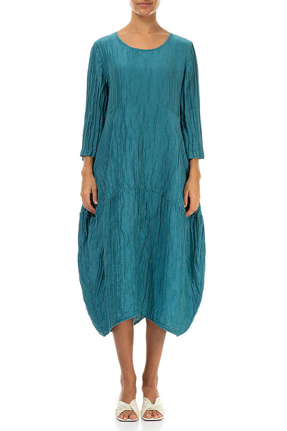 Balloon Crinkled Turquoise Silk Linen Dress 1