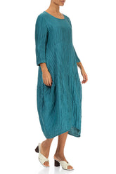 Balloon Crinkled Turquoise Silk Linen Dress 3