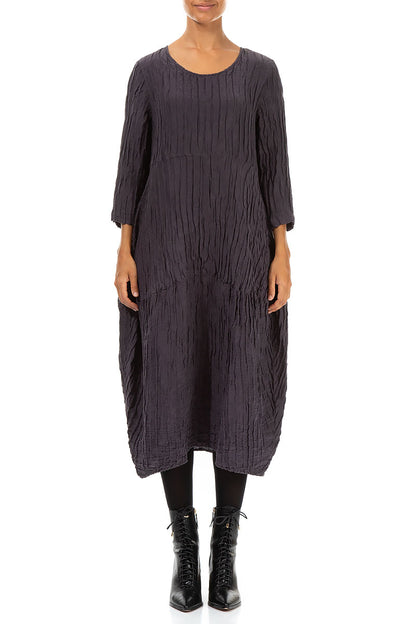 Balloon Crinkled Vintage Violet Silk Linen Dress 1