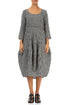 Balloon Cropped Sleeves Black & White Check Linen Dress 1
