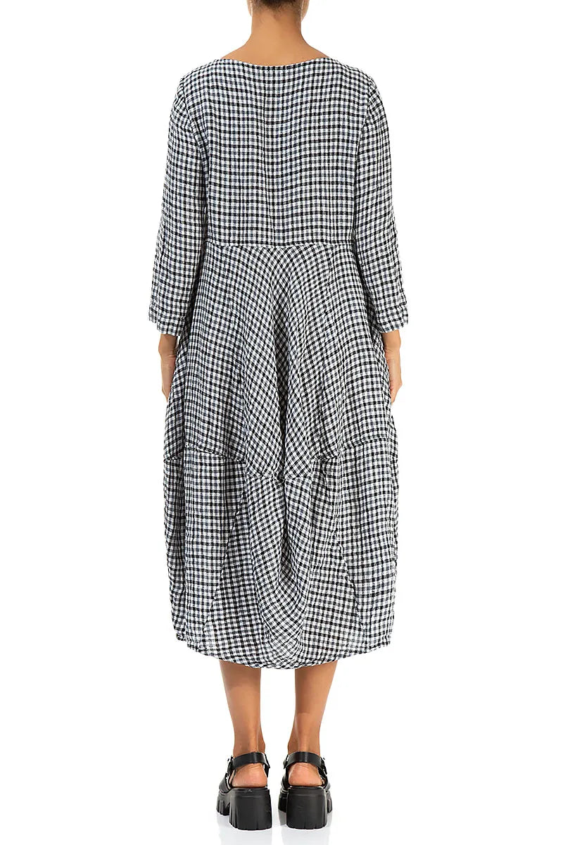 Balloon Cropped Sleeves Heritage Check Linen Dress 2