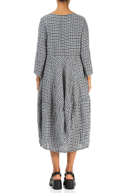 Balloon Cropped Sleeves Heritage Check Linen Dress 2
