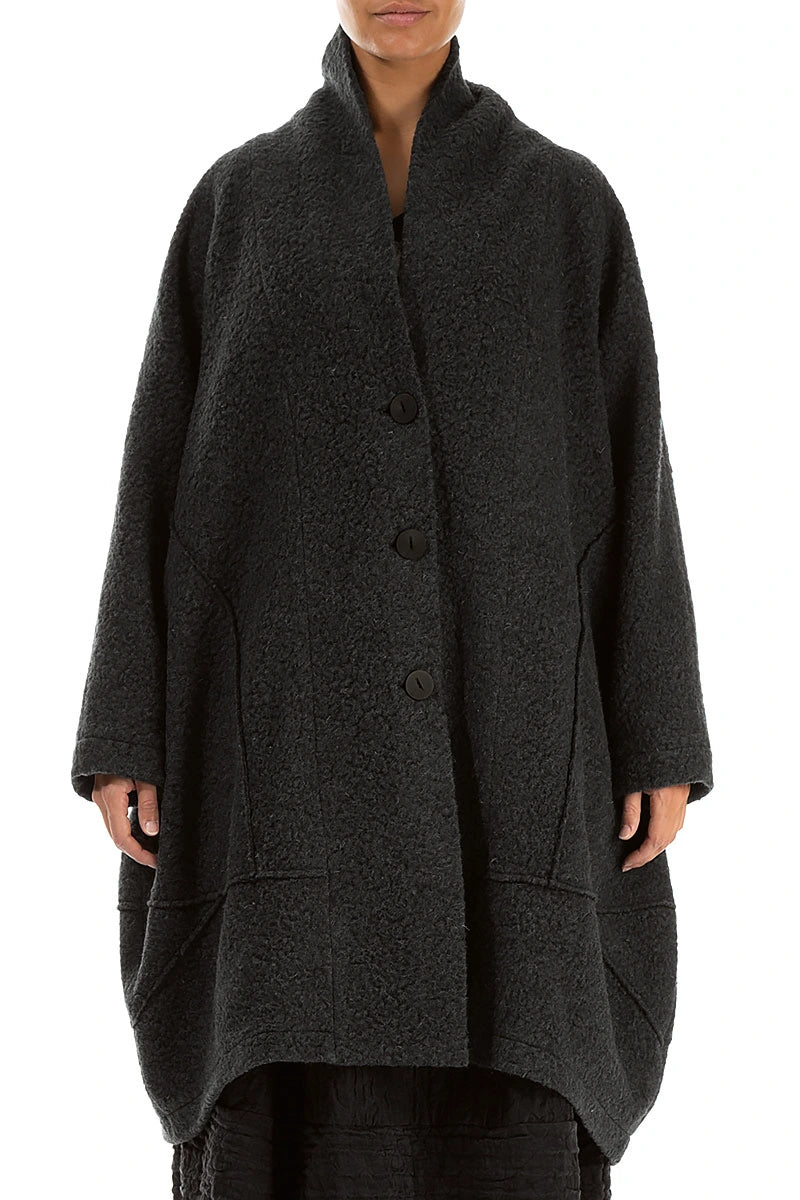 Balloon Dark Grey Plush Wool Cotton Coat