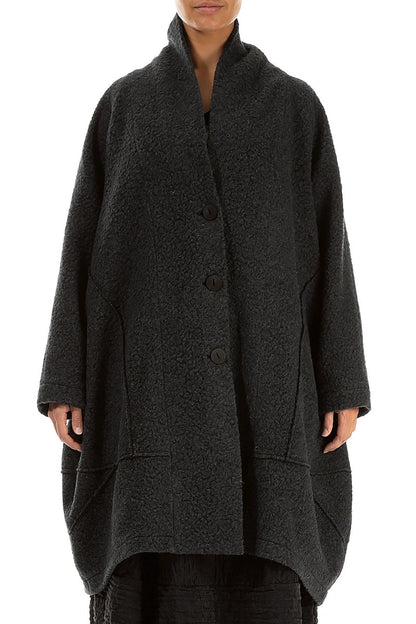 Balloon Dark Grey Plush Wool Cotton Coat 1
