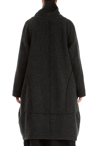 Balloon Dark Grey Plush Wool Cotton Coat 2
