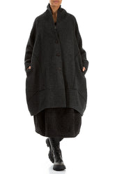 Balloon Dark Grey Plush Wool Cotton Coat 4