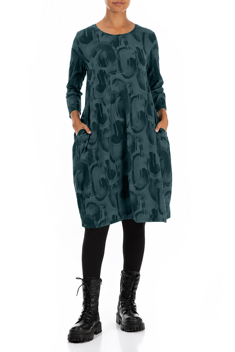 Balloon Deep Turquoise Paintwave Cotton Dress 4