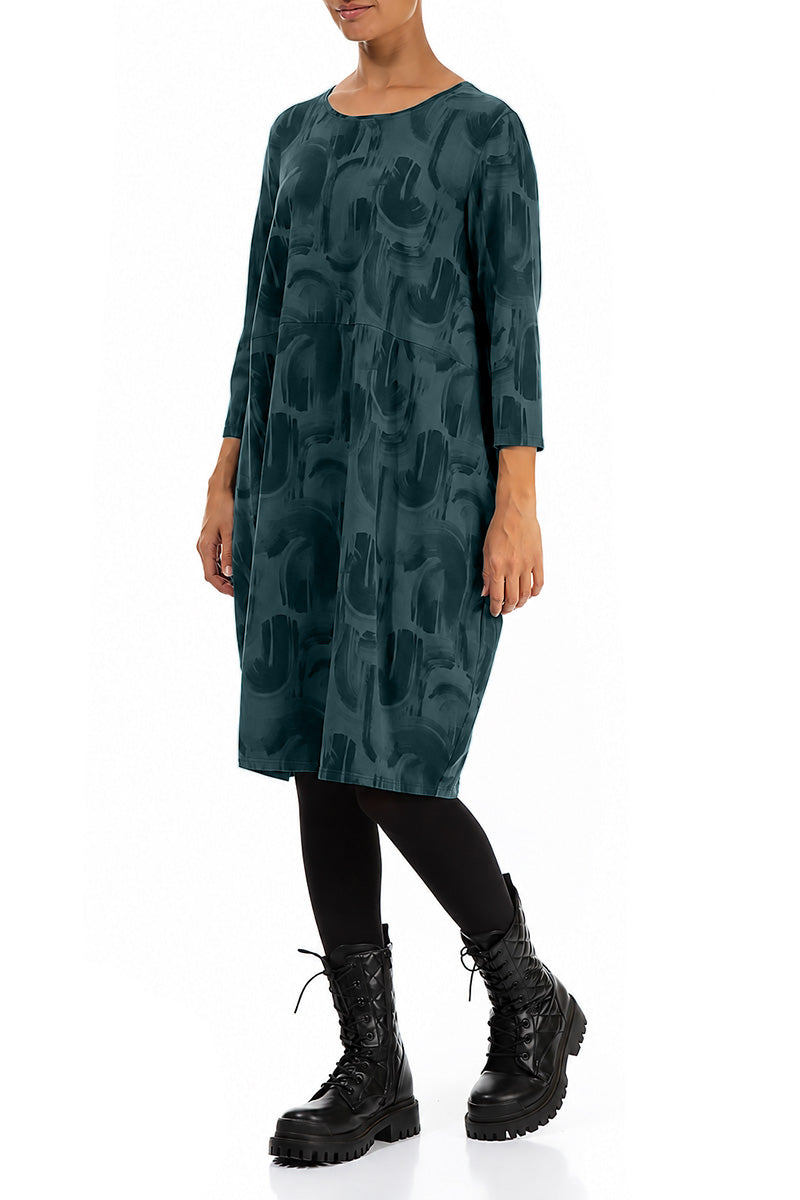 Balloon Deep Turquoise Paintwave Cotton Dress 3