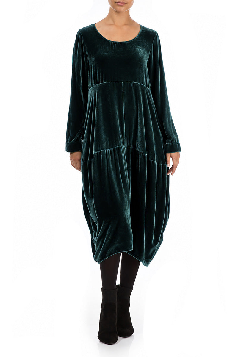 Balloon Deep Turquoise Silk Velvet Dress 4