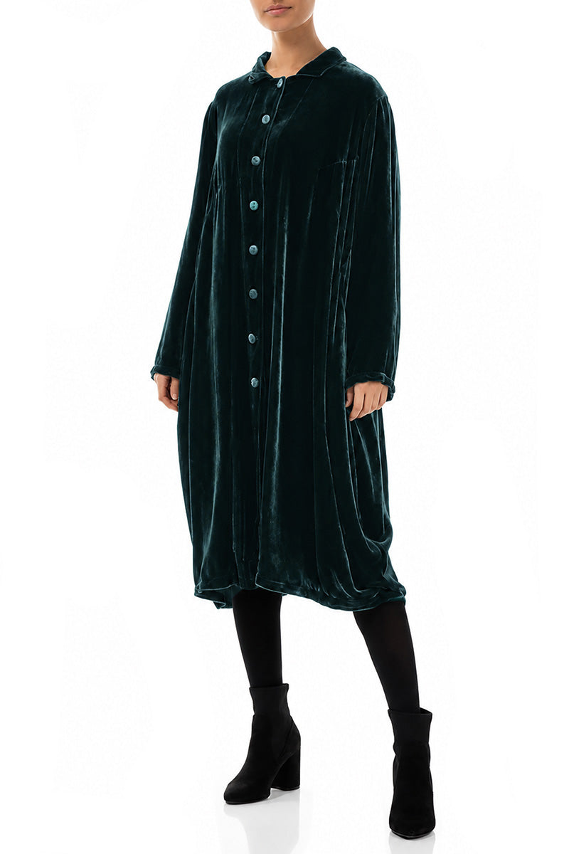Veste ballon en Velours de Soie Turquoise profond