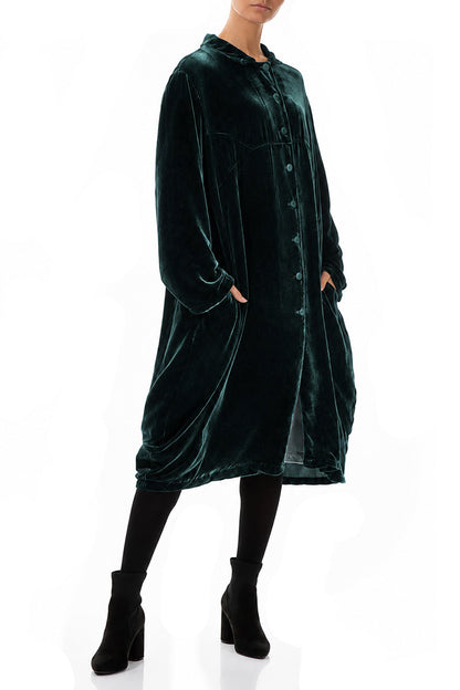 Veste ballon en Velours de Soie Turquoise profond