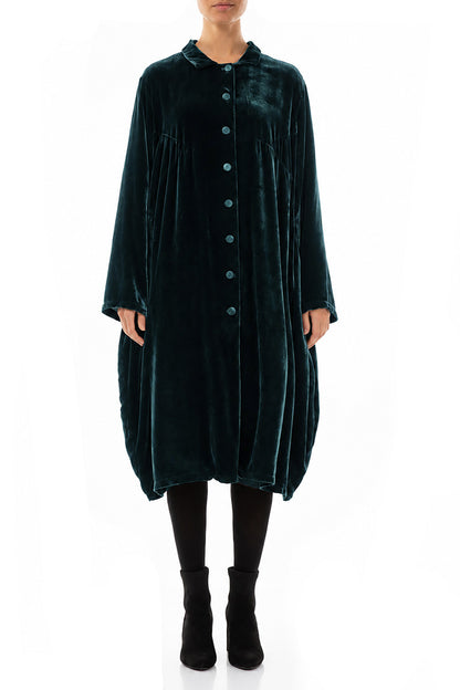 Veste ballon en Velours de Soie Turquoise profond