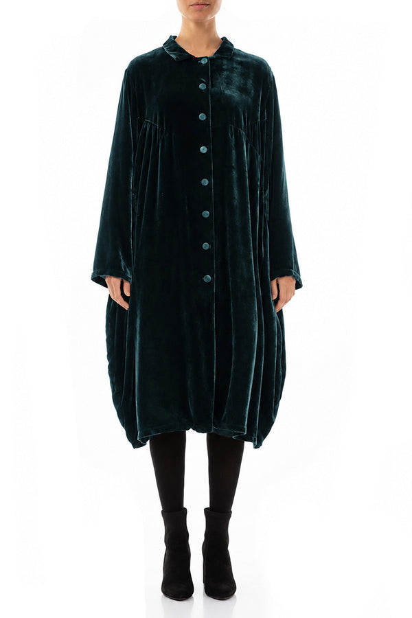 Veste ballon en Velours de Soie Turquoise profond