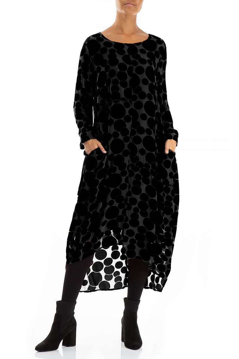 Balloon Devoré Bubbles Black Silk Velvet Dress 4
