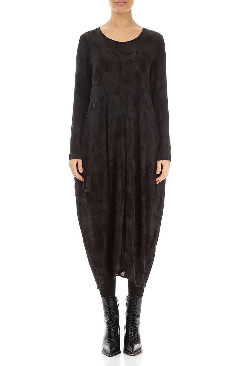 Balloon Forest Brown Paintwave Silk Viscose Dress 1