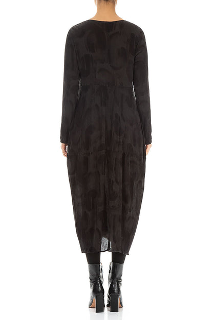 Balloon Forest Brown Paintwave Silk Viscose Dress 2