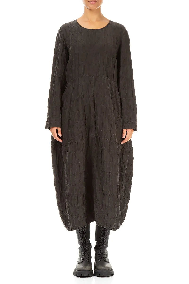 Balloon Forest Brown Pleated Silk Linen Dress 1