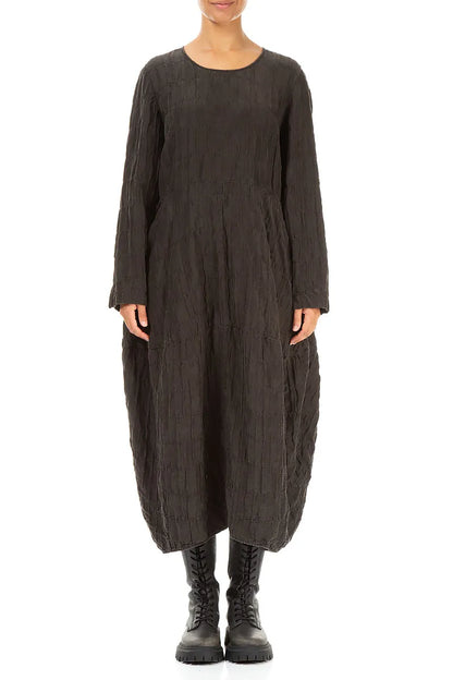 Balloon Forest Brown Pleated Silk Linen Dress 1