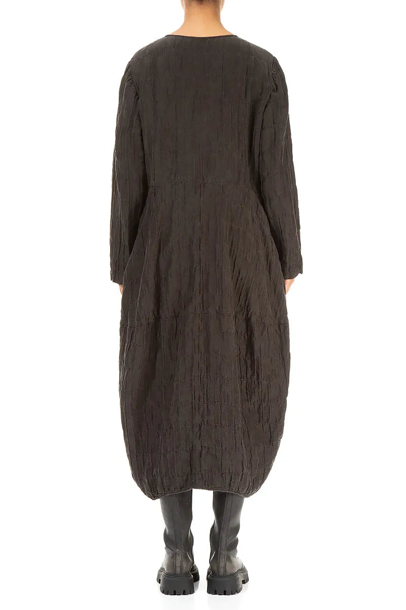 Balloon Forest Brown Pleated Silk Linen Dress 2