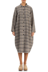 Balloon Greige Check Linen Jacket Dress 1