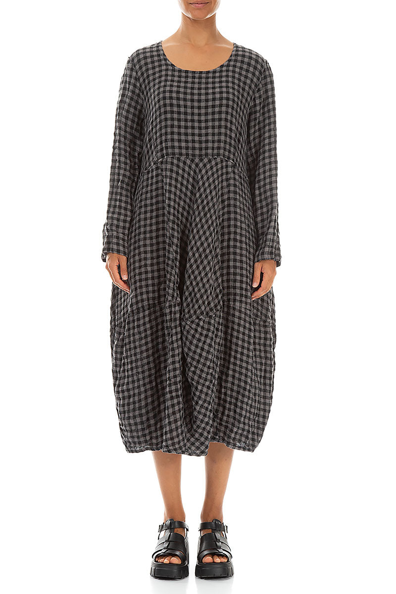 Balloon Grey Check Linen Dress 1