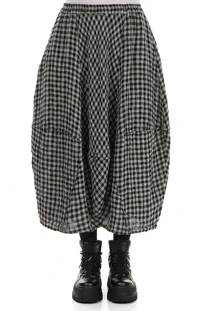 Balloon Grey Check Linen Skirt