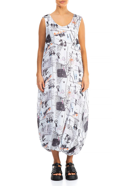 Balloon Hem Street Art Gauze Linen Dress 1