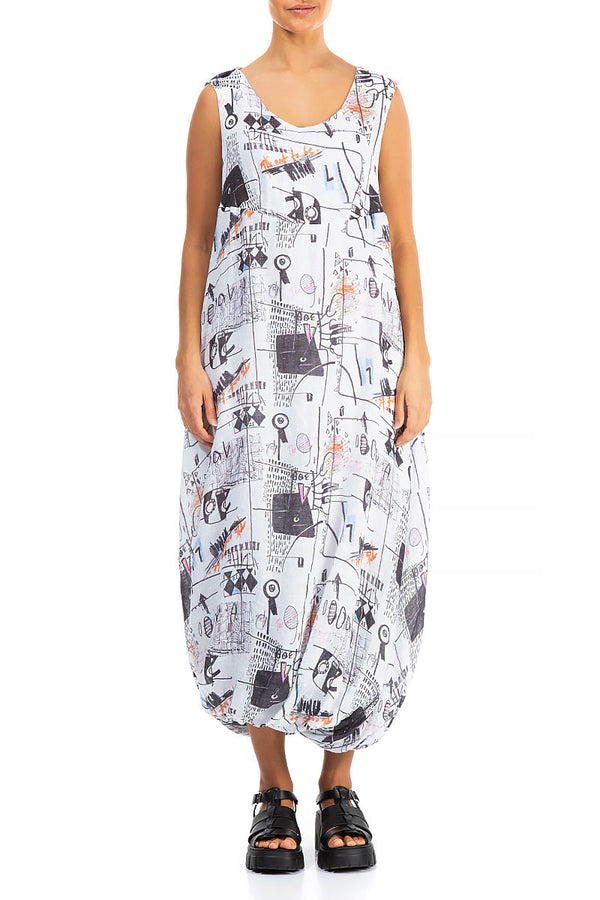 Balloon Hem Street Art Gauze Linen Dress 1