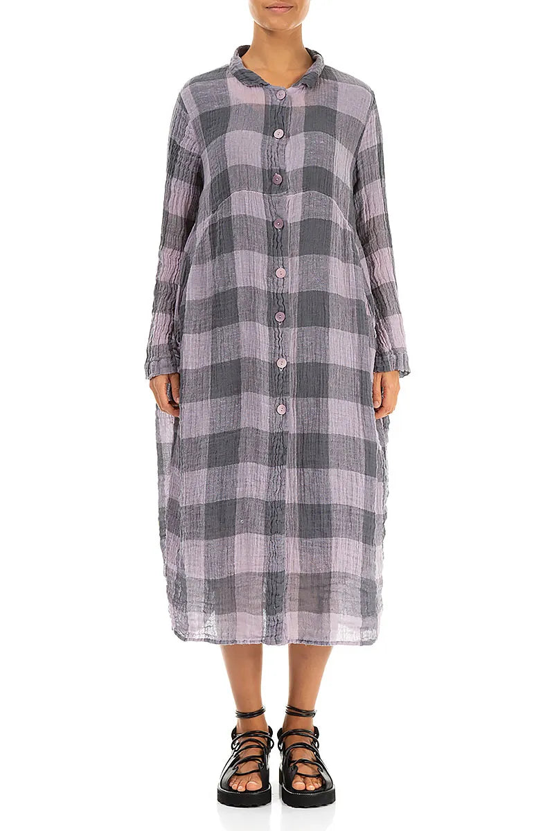 Balloon Large Check Lilac Gauze Linen Jacket Dress