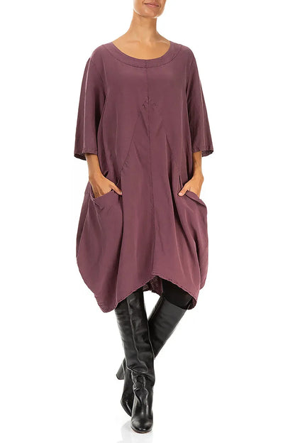 Robe tunique en soie et lin bordeaux Balloon