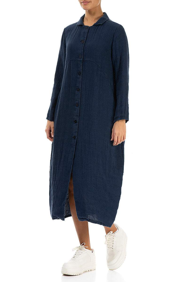 Balloon Navy Textured Linen Jacket Dress