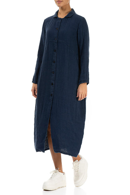 Balloon Navy Textured Linen Jacket Dress