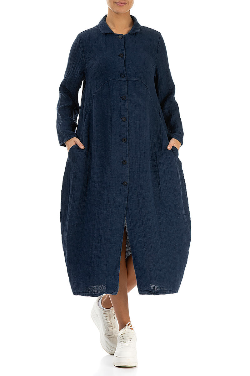 Balloon Navy Textured Linen Jacket Dress