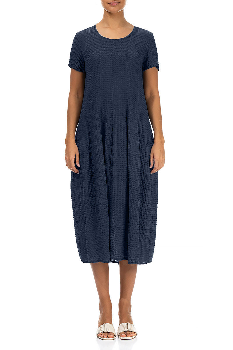 Balloon Navy Textured Silk Dress 1