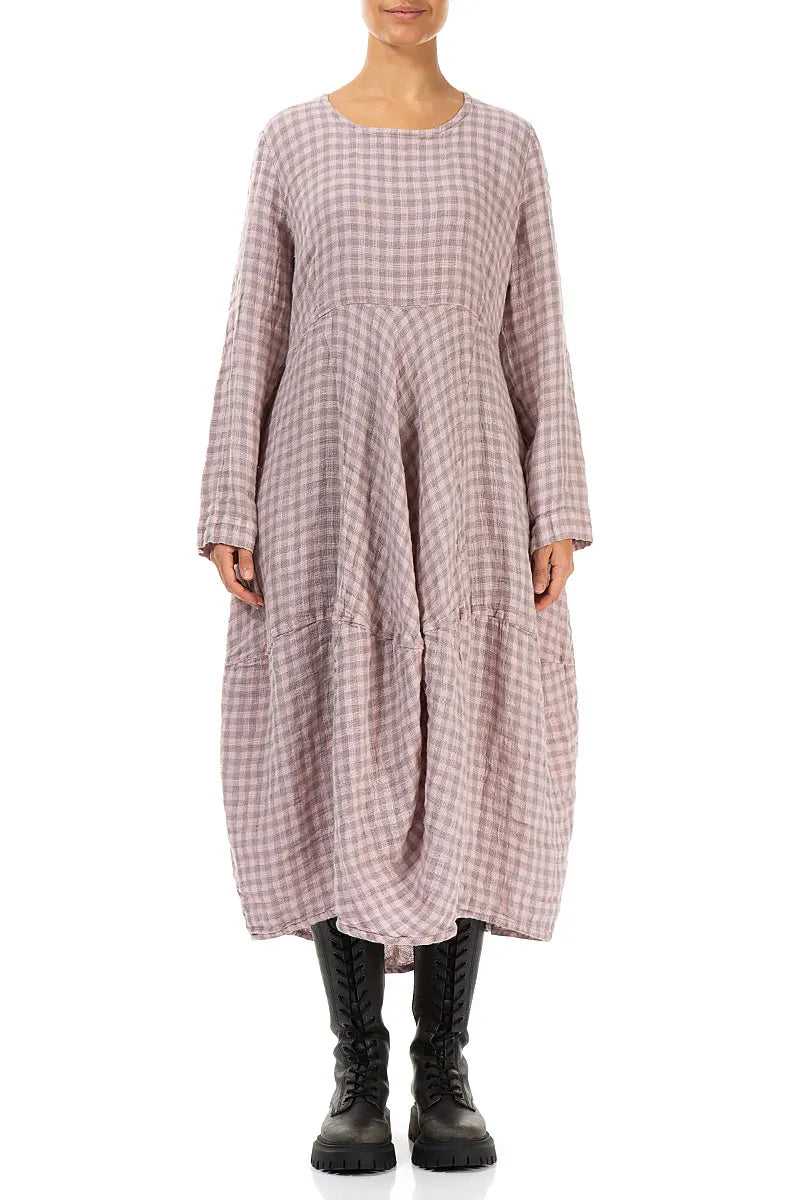 Balloon Pink Check Linen Dress 2