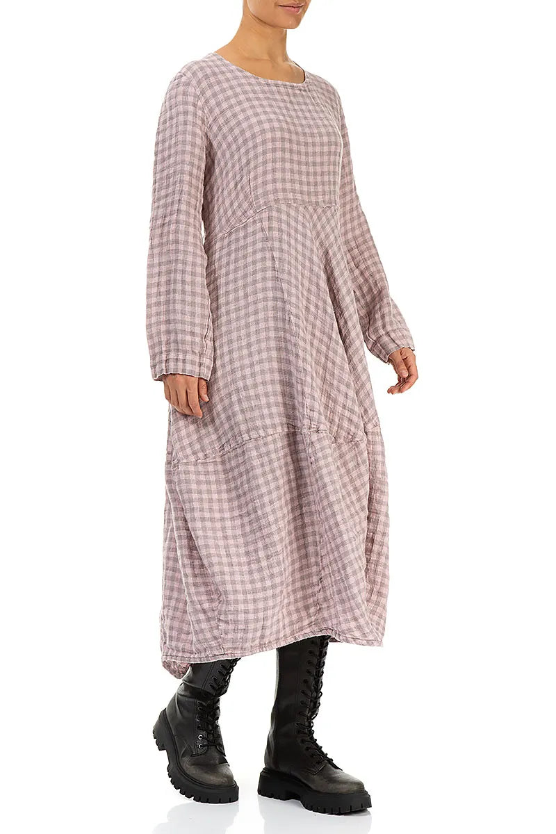 Balloon Pink Check Linen Dress 4