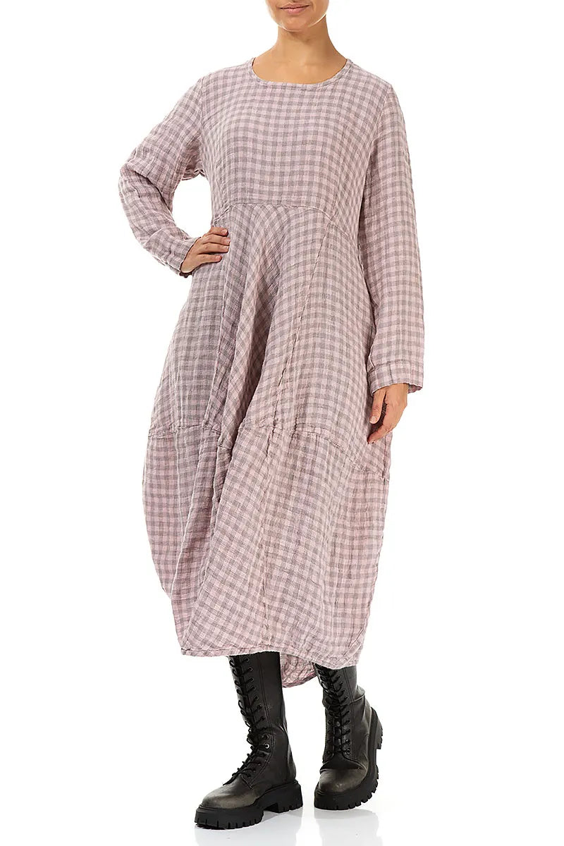 Balloon Pink Check Linen Dress 5