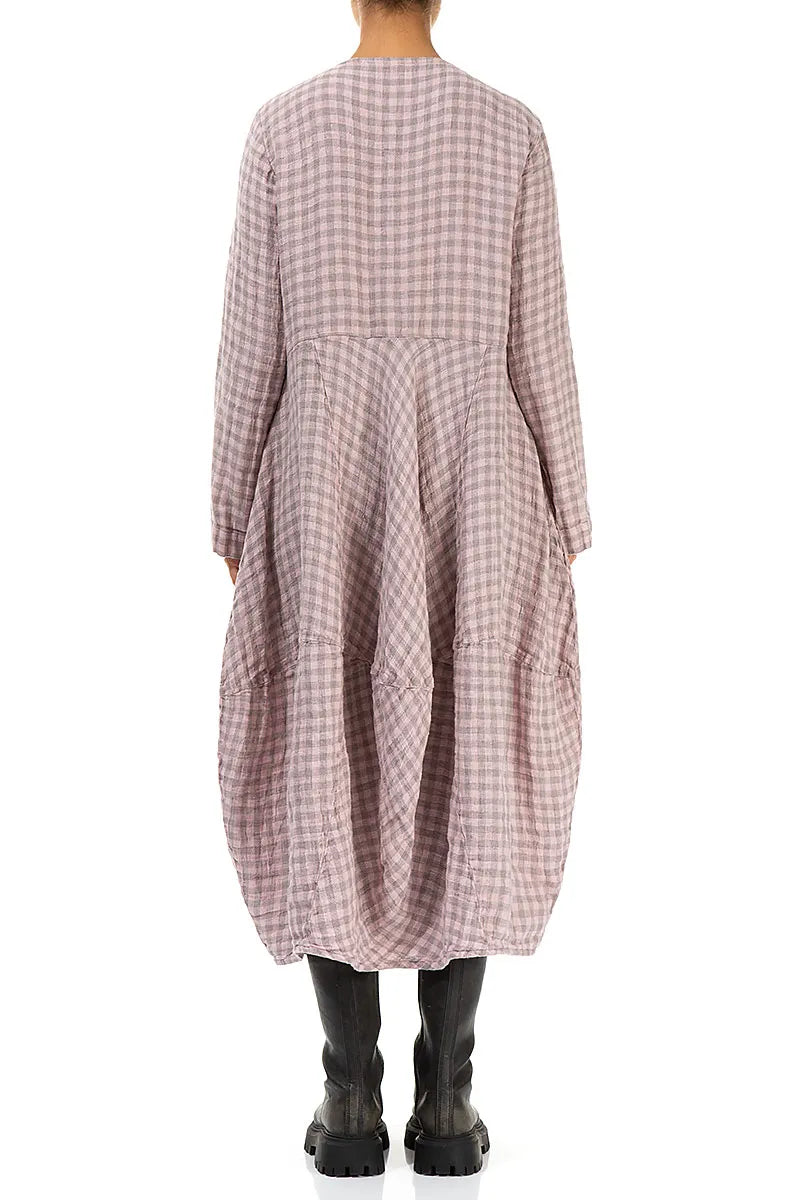 Balloon Pink Check Linen Dress 3